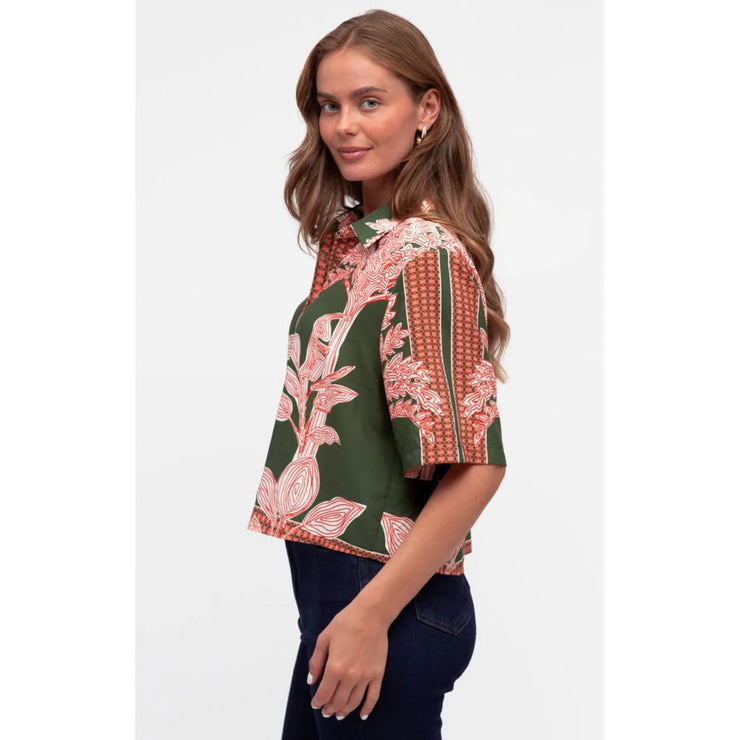 Amber Boxy Shirt - Khaki/Tangerine