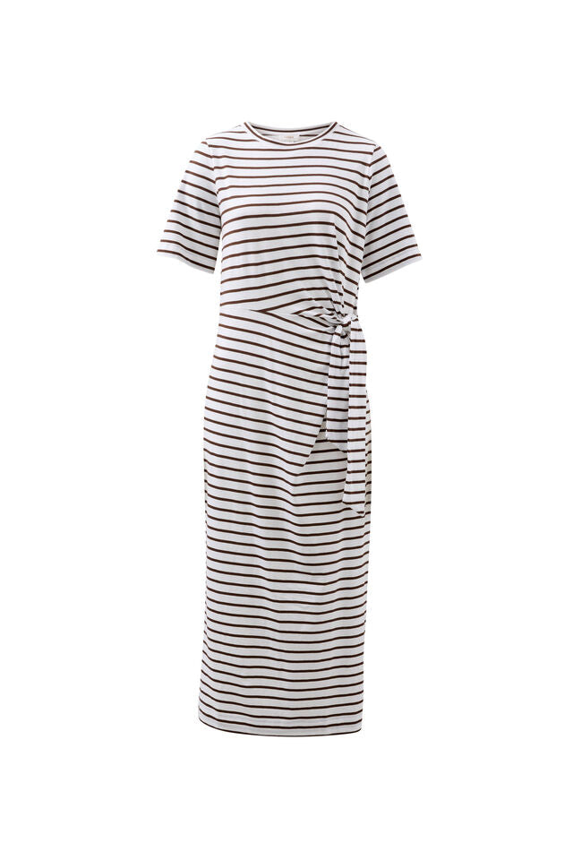 Ceres Life - Allora Tie Midi Tee Dress - Choc Stripe