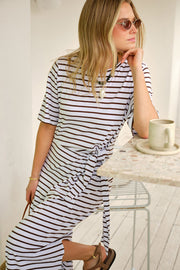 Ceres Life - Allora Tie Midi Tee Dress - Choc Stripe