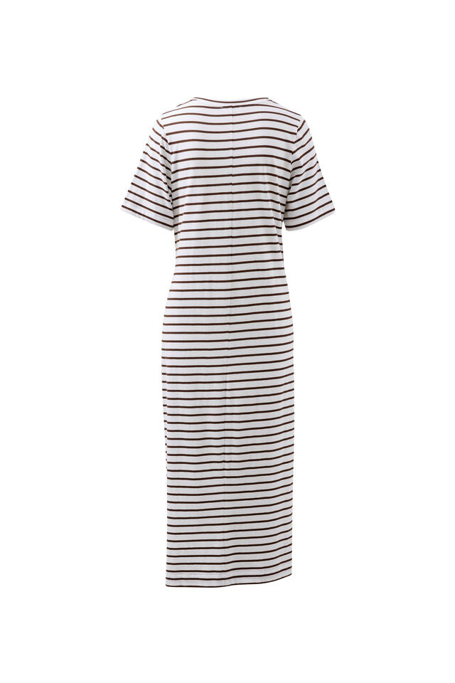 Ceres Life - Allora Tie Midi Tee Dress - Choc Stripe