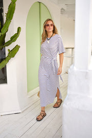 Ceres Life - Allora Tie Midi Tee Dress - Choc Stripe
