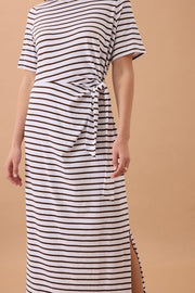 Ceres Life - Allora Tie Midi Tee Dress - Choc Stripe