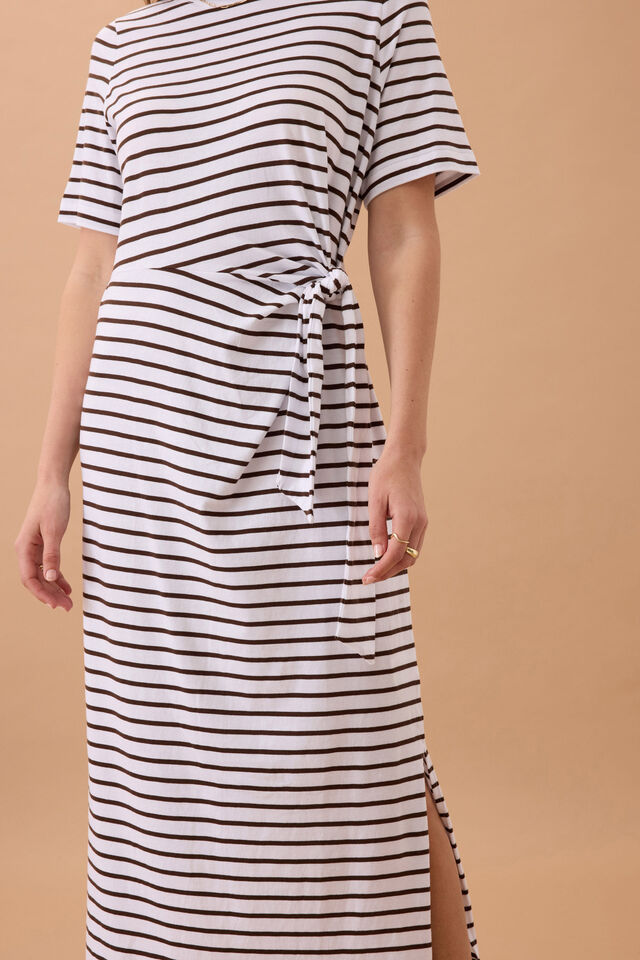 Ceres Life - Allora Tie Midi Tee Dress - Choc Stripe