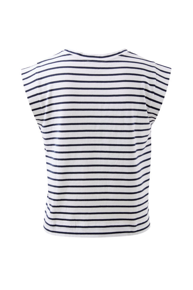 Ceres Life - Extend Shoulder Tee - White/French Navy Stripe