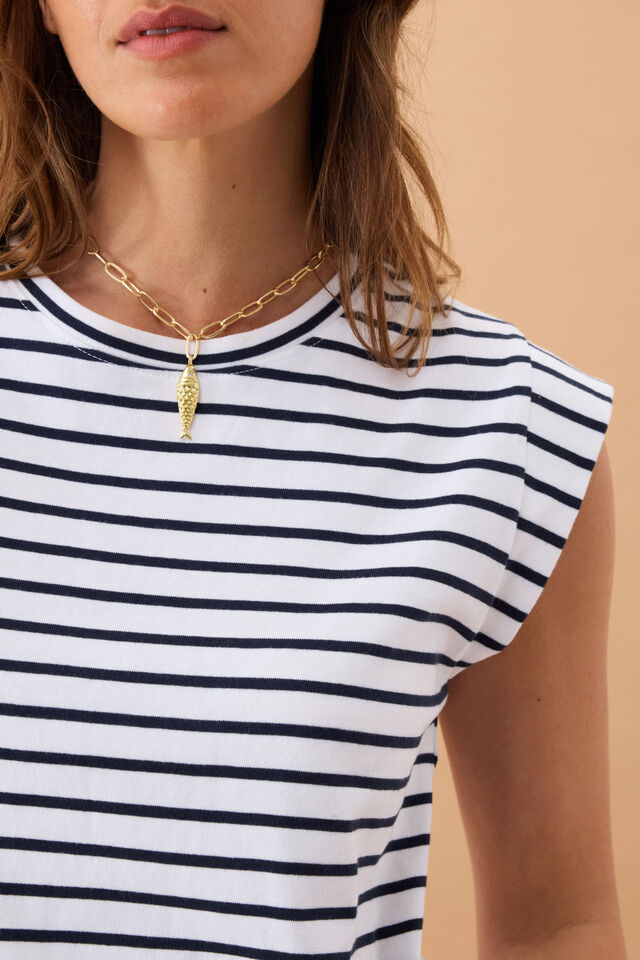 Ceres Life - Extend Shoulder Tee - White/French Navy Stripe