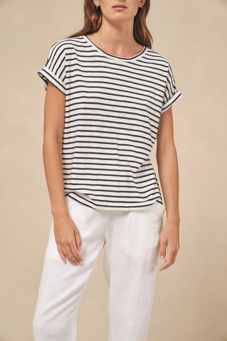 Little Lies - Oscar T-Shirt - White/Navy Stripe