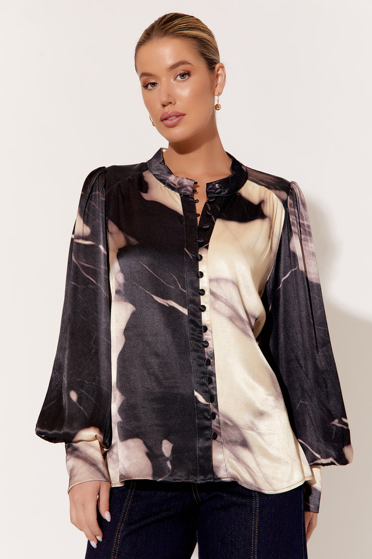 Samantha Marble Satin Shirt - Marble Print