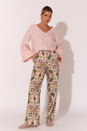 Nisha Printed Linen Pant - Pink