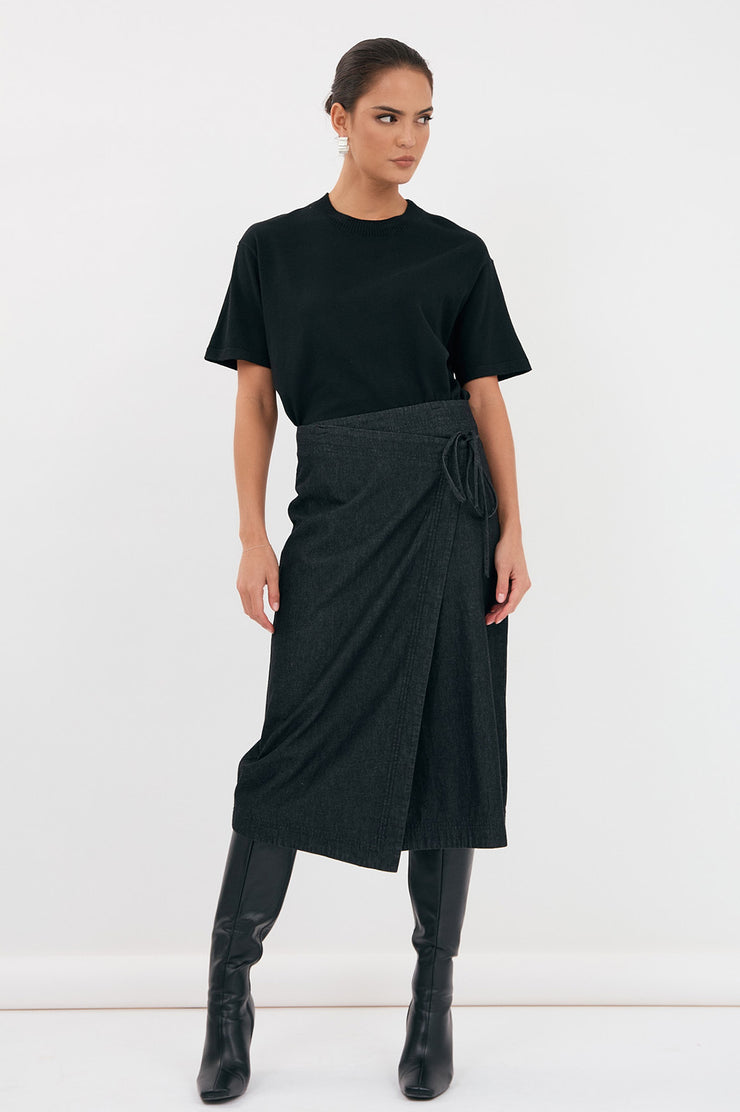 Elka Lightweight Denim Skirt - Black Wash