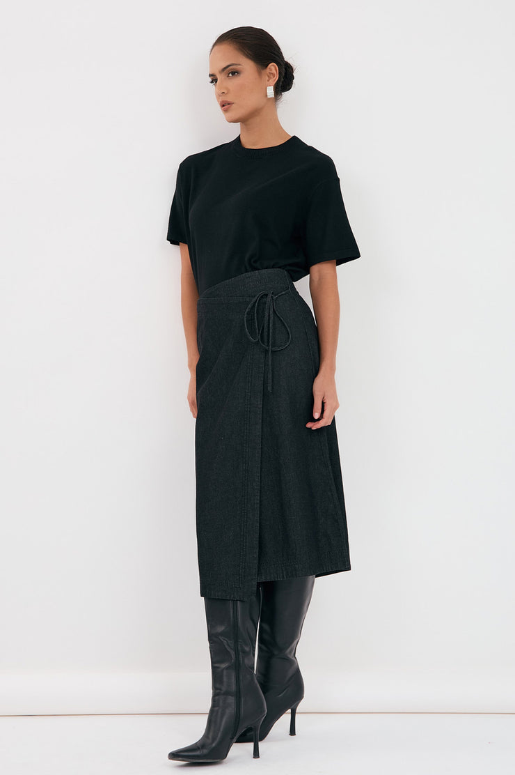 Elka Lightweight Denim Skirt - Black Wash