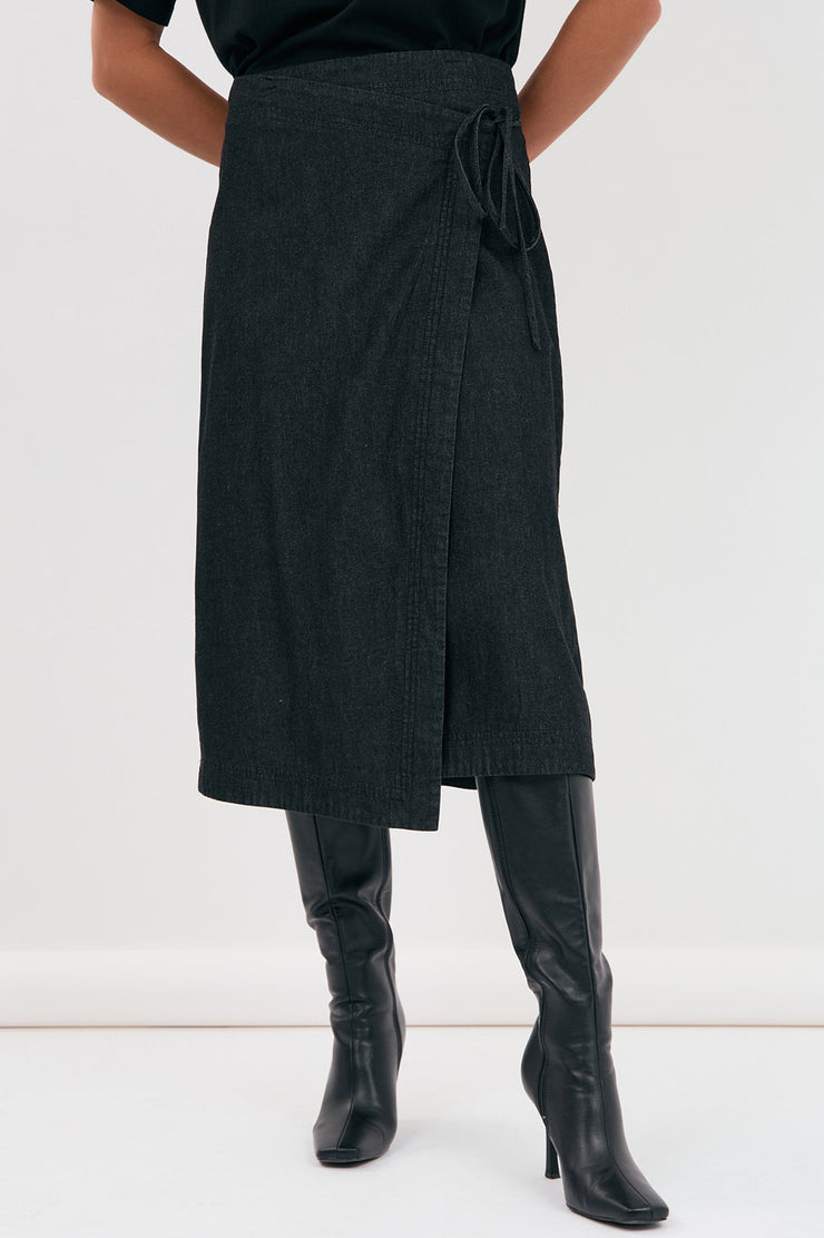 Elka Lightweight Denim Skirt - Black Wash