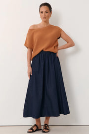 Angelina Light Weight Denim Midi Skirt - Dark Denim