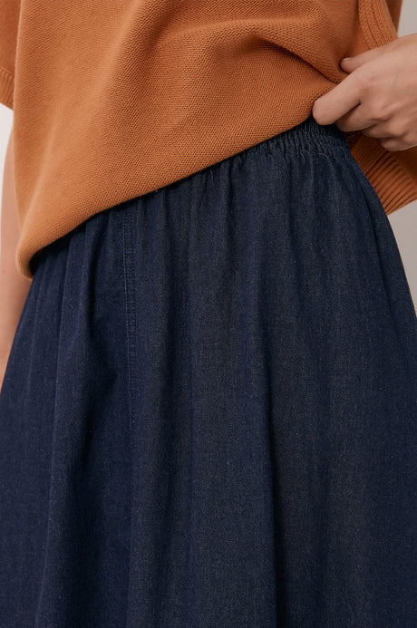 Angelina Light Weight Denim Midi Skirt - Dark Denim