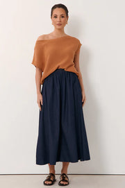 Angelina Light Weight Denim Midi Skirt - Dark Denim