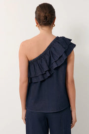 Pippa One Shoulder Light Weight Denim Top - Denim