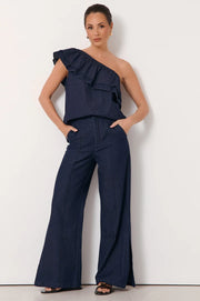 Pippa One Shoulder Light Weight Denim Top - Denim