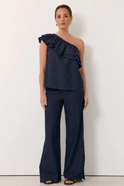 Pippa One Shoulder Light Weight Denim Top - Denim