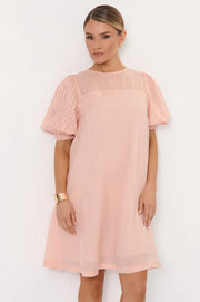 Perrie A-Line Ramie Puff Sleeve Dress - Peach