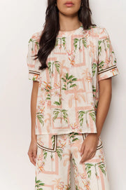 Pearl Pintuck Linen Top - Print
