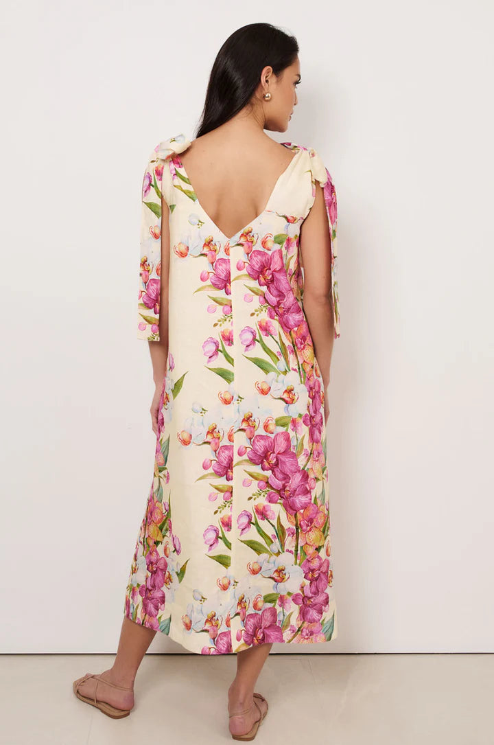 Hallie Tie Shoulder Linen Dress - Floral
