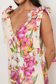 Hallie Tie Shoulder Linen Dress - Floral