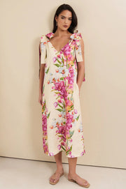Hallie Tie Shoulder Linen Dress - Floral