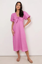 Marissa Tie Detail Linen Dress - Pink