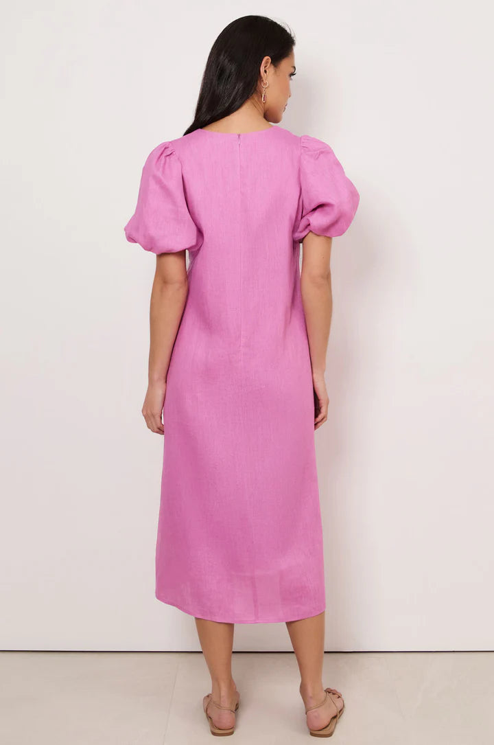 Marissa Tie Detail Linen Dress - Pink