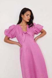 Marissa Tie Detail Linen Dress - Pink