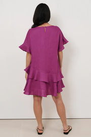 Aster Frill Linen Short Dress - Magenta