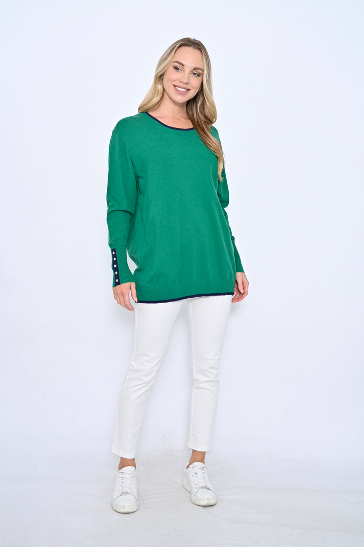 Anouk Button Sleeve Sweater - Emerald/Navy