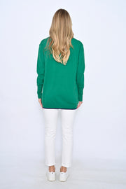Anouk Button Sleeve Sweater - Emerald/Navy