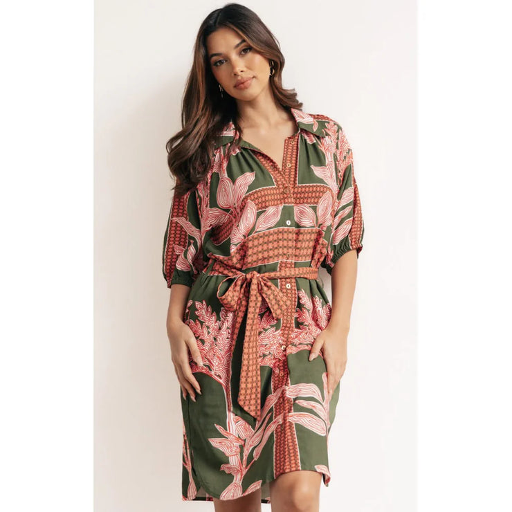 Pia Shirt Dress - Khaki/Rust