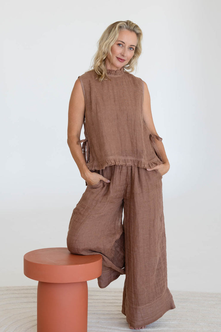 Nadia Linen Top - Clay