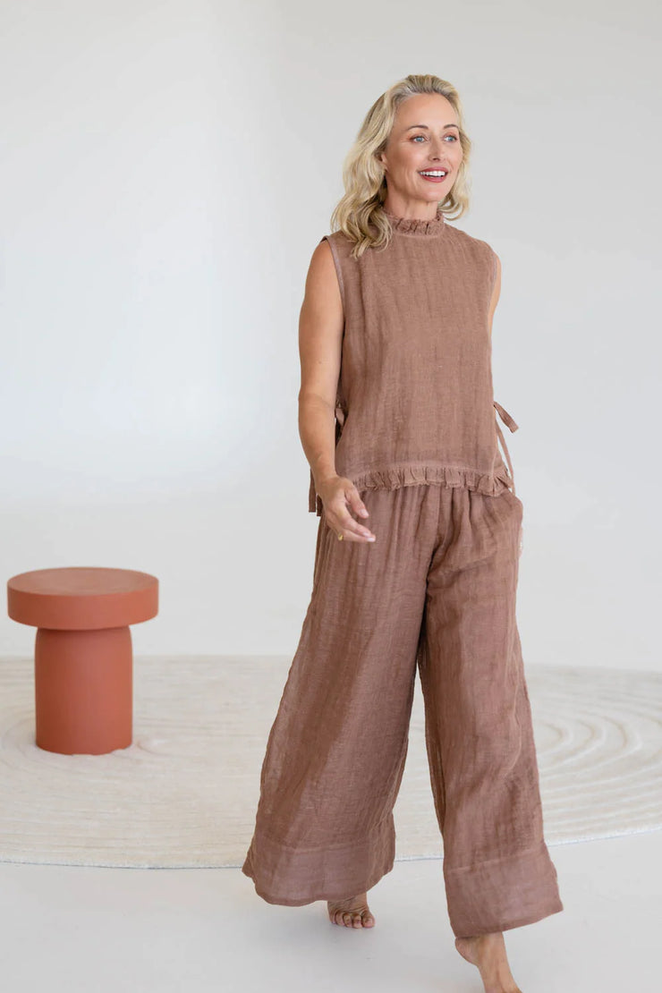 Nadia Linen Top - Clay
