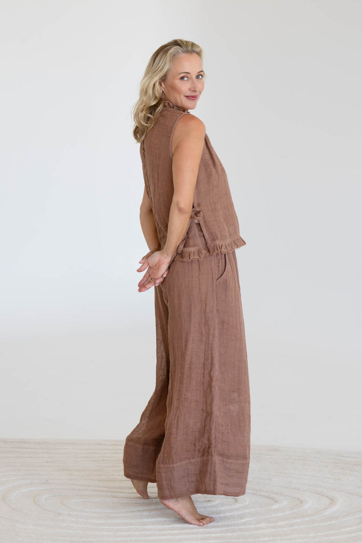 Nadia Linen Top - Clay