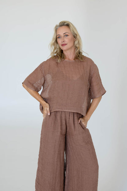Olivia Linen Top - Clay