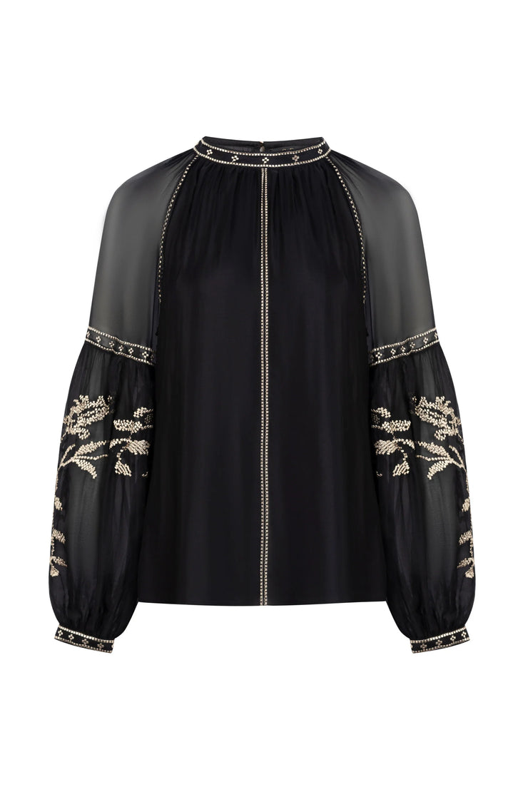 GDS - Oliviane Embroidered Blouse - Black/Gold