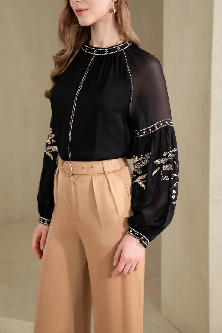 GDS - Oliviane Embroidered Blouse - Black/Gold