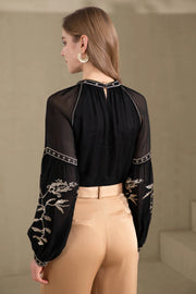GDS - Oliviane Embroidered Blouse - Black/Gold