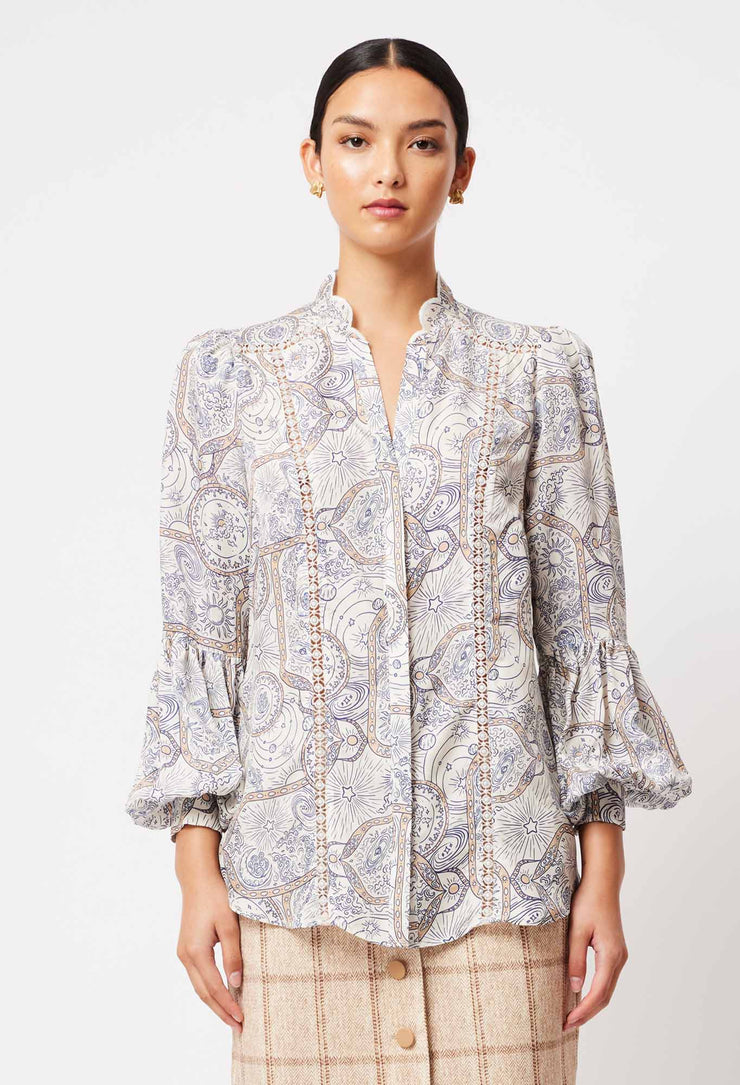 Once Was - Vega Viscose Cotton Shirt with Scalloped Collar - Astral Print