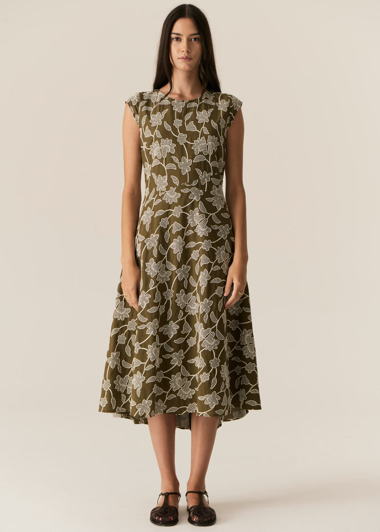 POL - Hugo Dress - Khaki Embroidery