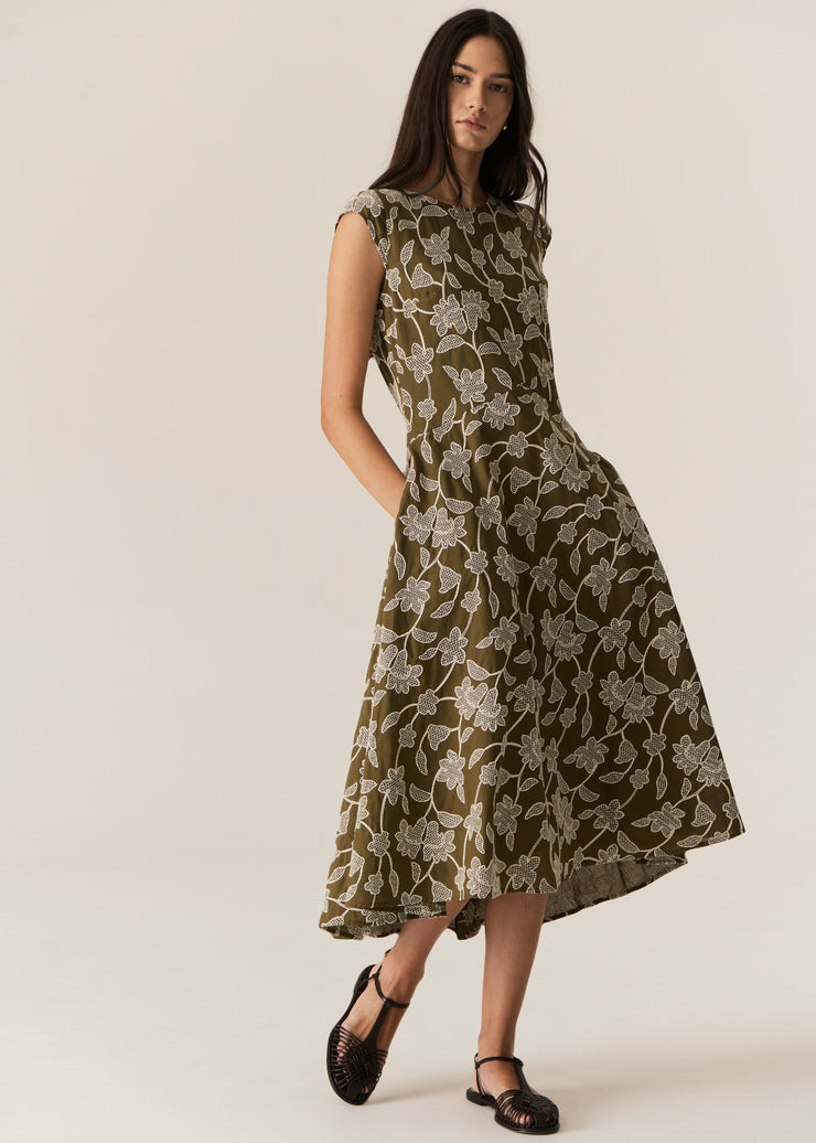 POL - Hugo Dress - Khaki Embroidery