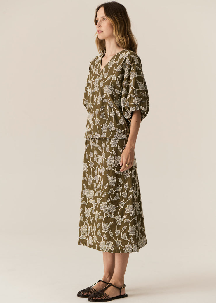 POL - Hugo Skirt - Khaki Embroidery