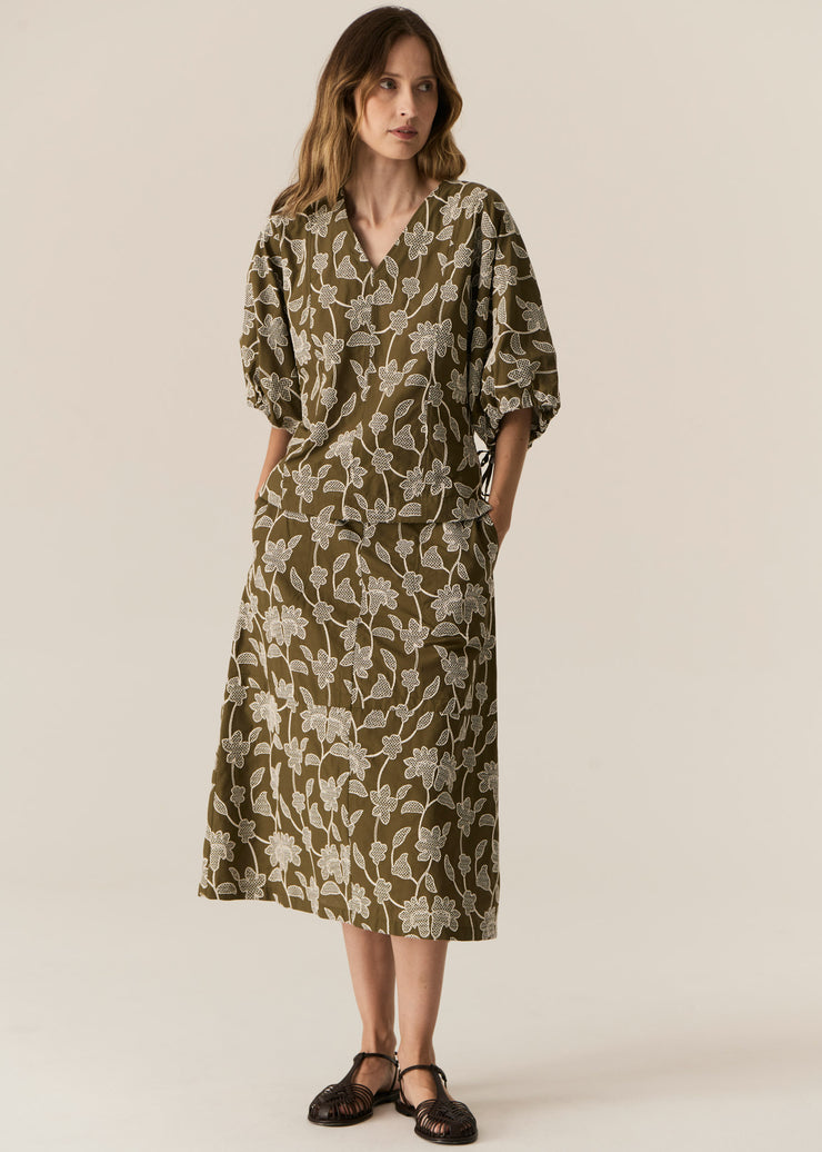 POL - Hugo Skirt - Khaki Embroidery