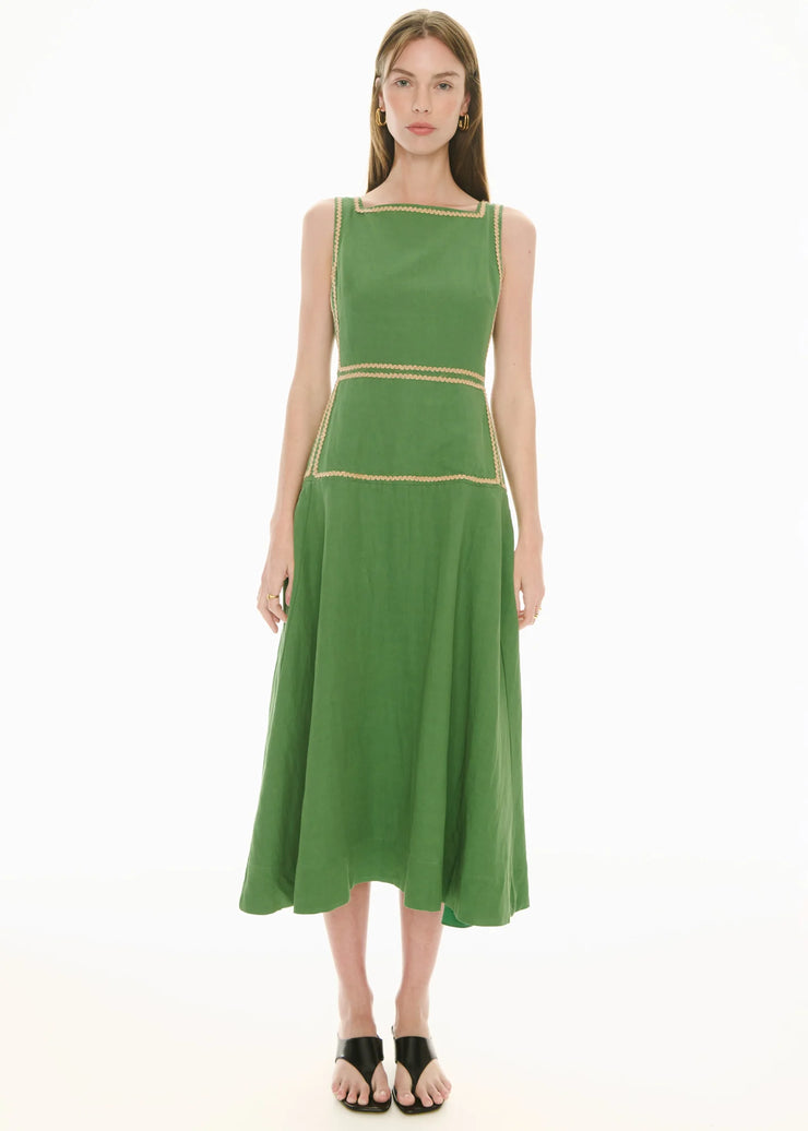 POL - Marlin Raffia Trim Dress - Green