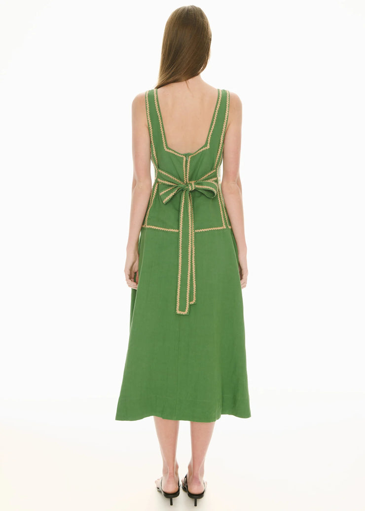 POL - Marlin Raffia Trim Dress - Green
