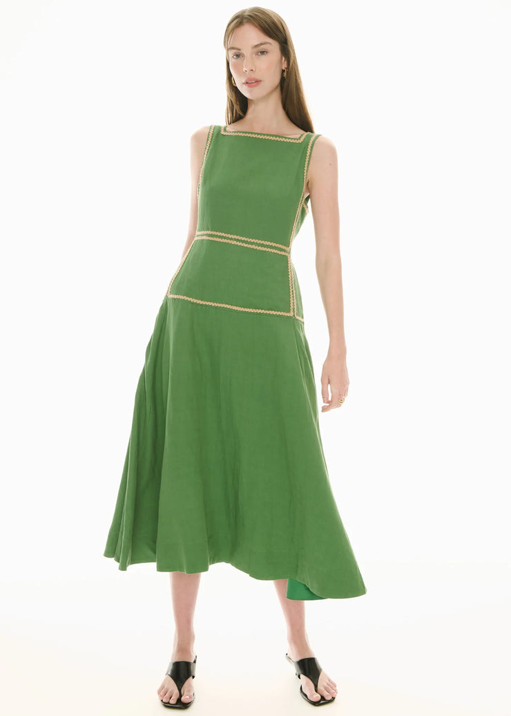 POL - Marlin Raffia Trim Dress - Green