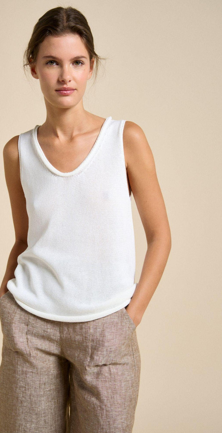 Little Lies - Scoop Spring Tank - White