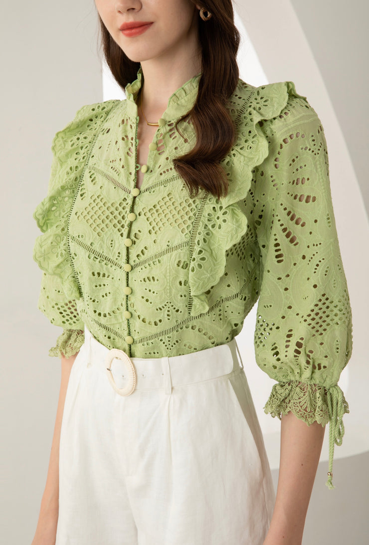 GDS - Margot Embroidered Blouse - Pistachio